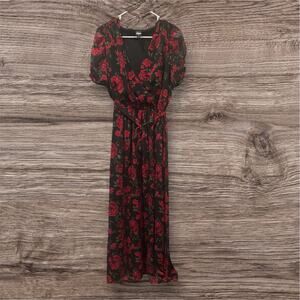 NWT Disney Parks Pixar Coco Women's Flowy Floral Rose V-Neck Maxi Dress L